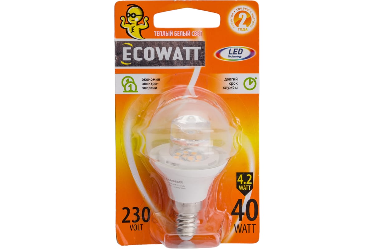 Led lamp Ecowatt P45 4,2/40/W E14 2700K CL 300* minion soe