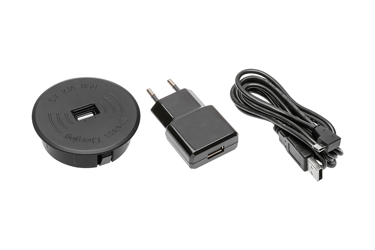 Беспроводное зарядное устройство Set of wireless charging with USB (black) and power supply (USB separable cable 2m)