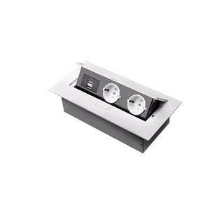 Настольный удлинитель, прямоугольный, врезной Office extension (into table) 2 x sockets, 2xUSB, without cable, (white), SCHUKO