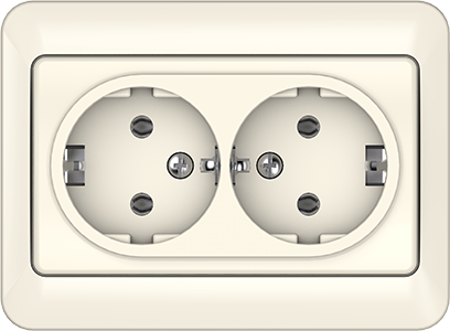 Розетка 2-местная с заземлением, встроенная, бежевая, модель SLB-16-021